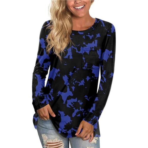 Women’s Fall Winter Tunic Top - Long Sleeve Crewneck Blouse with Pocket - Picture 1 of 6